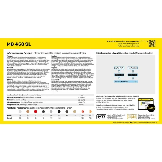 STARTER KIT MB 450 SL, 1/43 - Heller 56171 STARTER KIT MB 450 SL, 1/43 - Heller 56171
