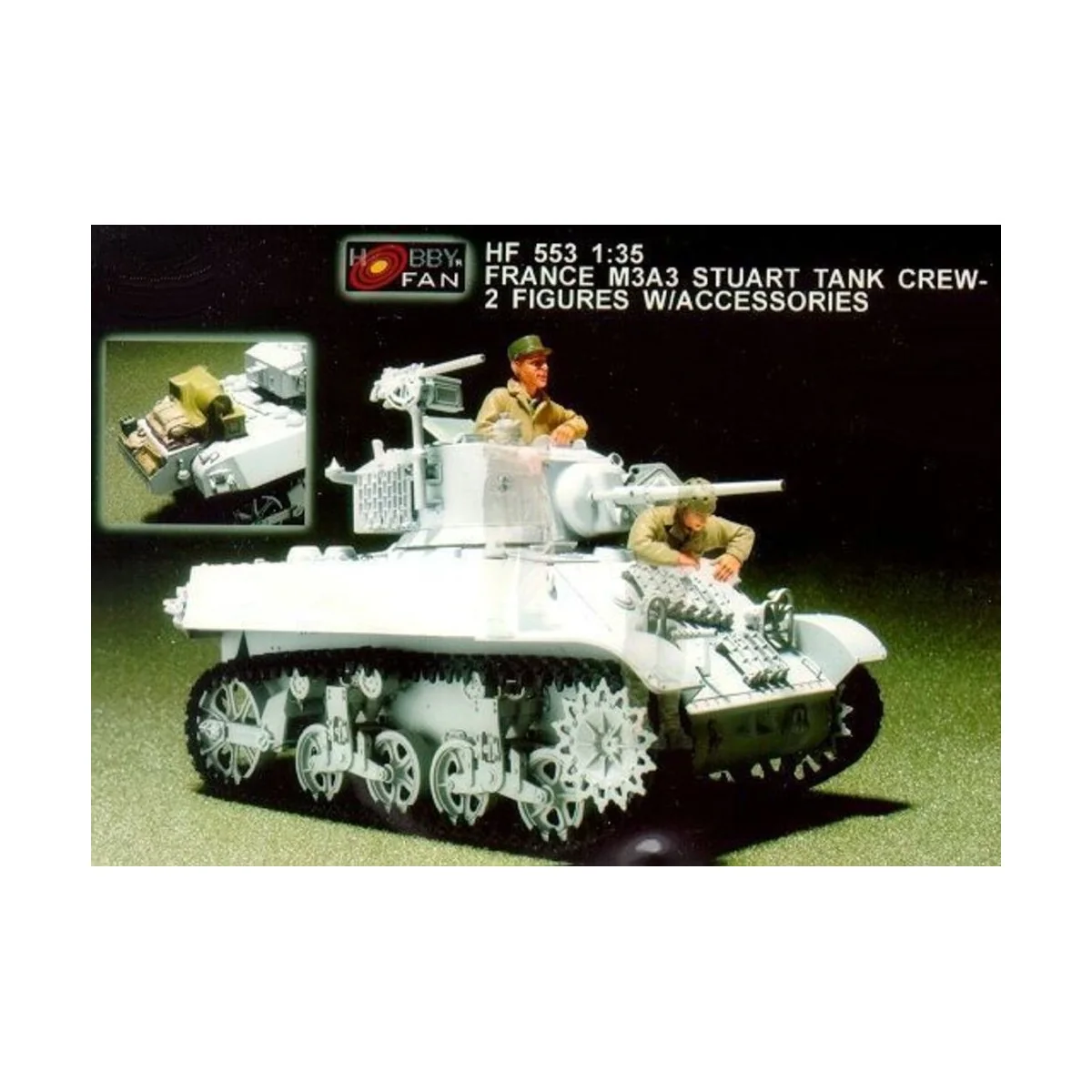 France M3A3 Stuart Tank crew/2fig.w/acc., 1/35 - Hobby Fan HF553