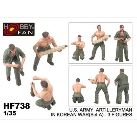 U.S. Army artillery man in Korean war (set A) (3 figures) - Hobby F...