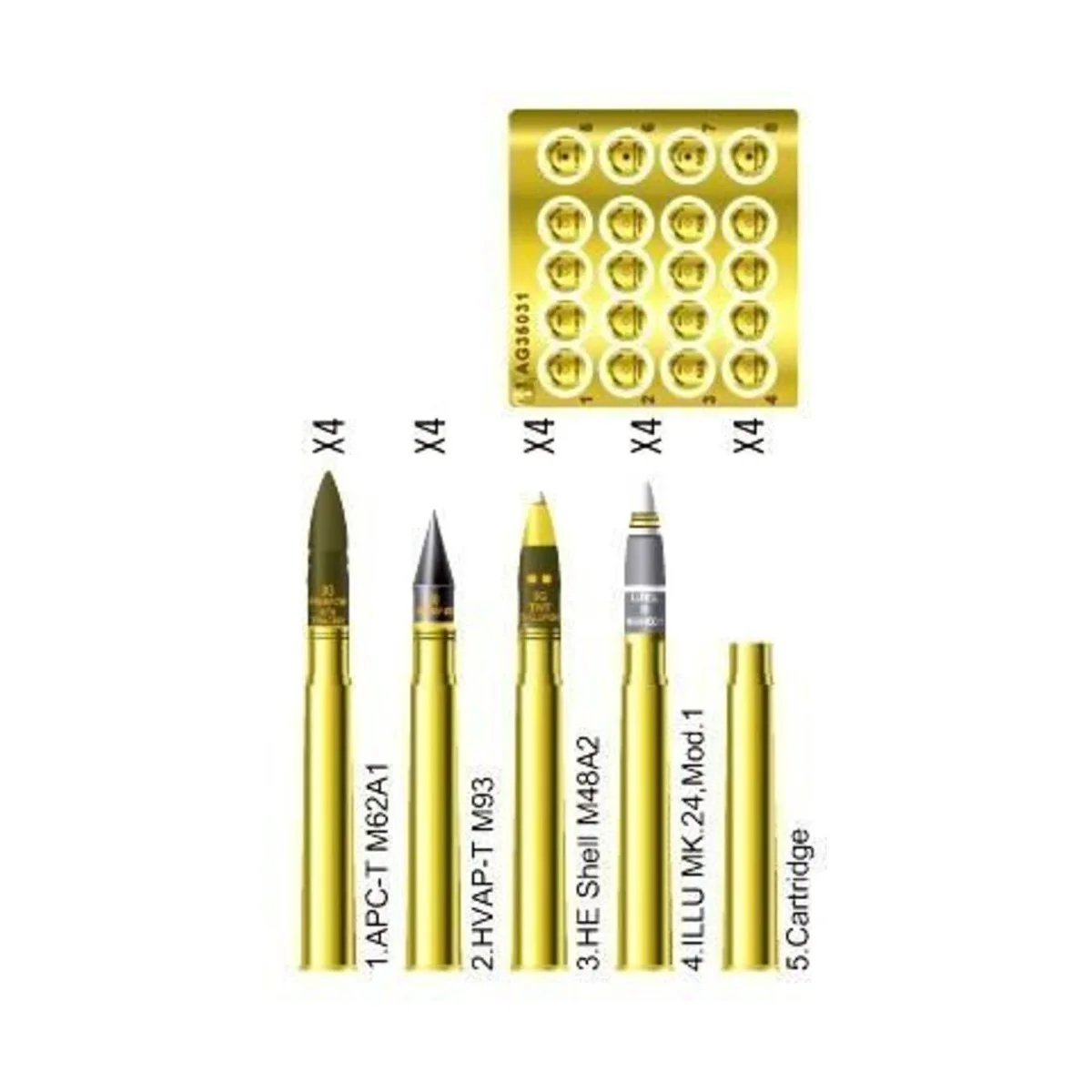 3 inch gun ammo brass set, 1/35 - AFV-Club AG35031