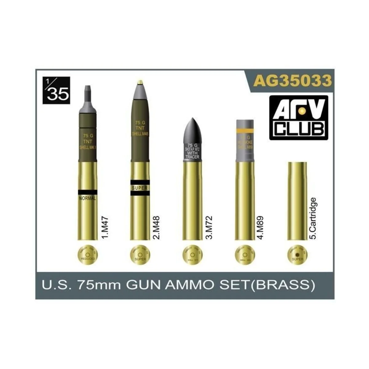 75mm gun ammo brass set, 1/35 - AFV-Club AG35033