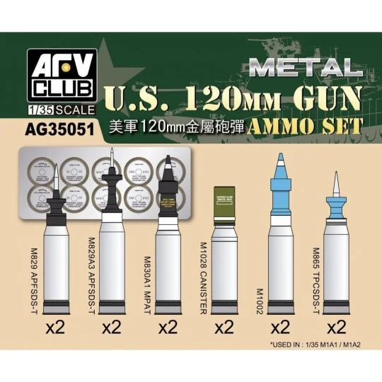 US M1A1/M1A2 M256 120mm Ammo set(Aluminum), 1/35 - AFV-Club AG35051 US M1A1/M1A2 M256 120mm Ammo set(Aluminum), 1/35 - AFV-Club AG35051