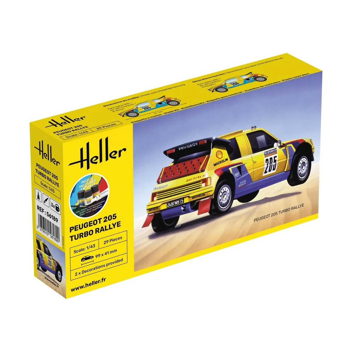 STARTER KIT Peugeot 205 Turbo Rallye, 1/43 - Heller 56189 STARTER KIT Peugeot 205 Turbo Rallye, 1/43 - Heller 56189