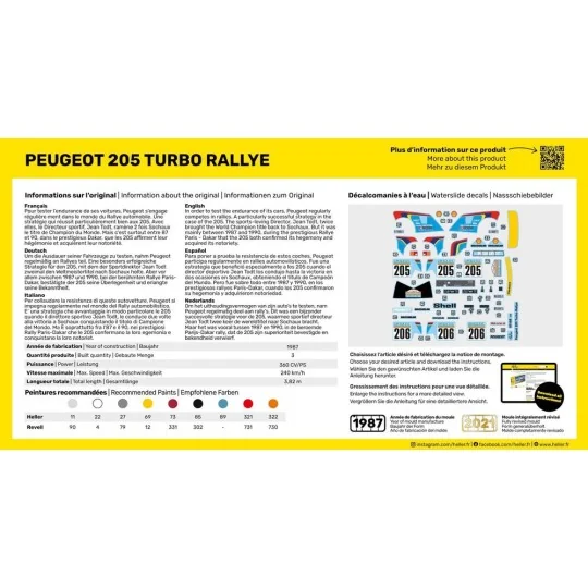 STARTER KIT Peugeot 205 Turbo Rallye - Heller 56189