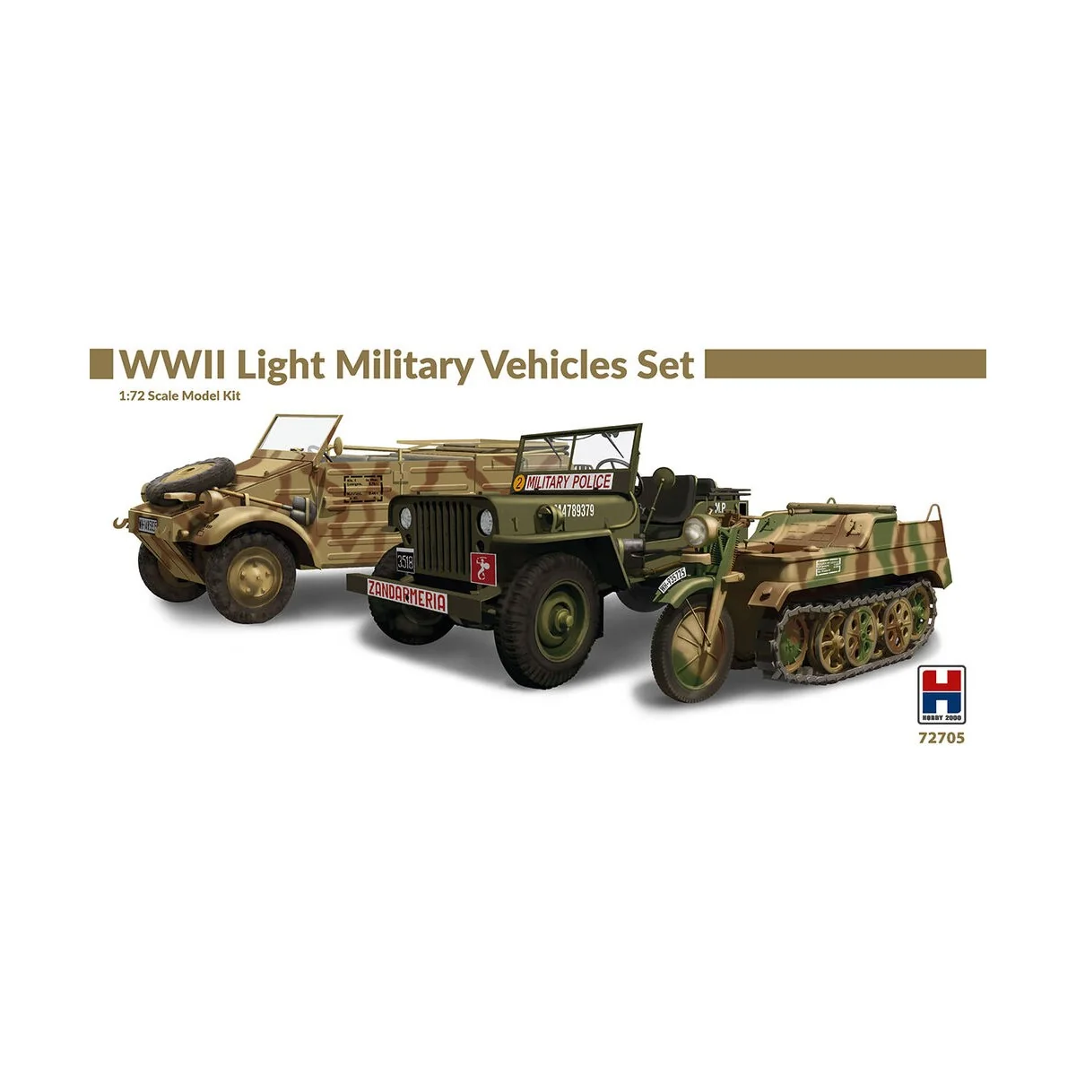 WWII Light Military Vehicles Set, 1/72 - Hobby 2000 72705 WWII Light Military Vehicles Set, 1/72 - Hobby 2000 72705