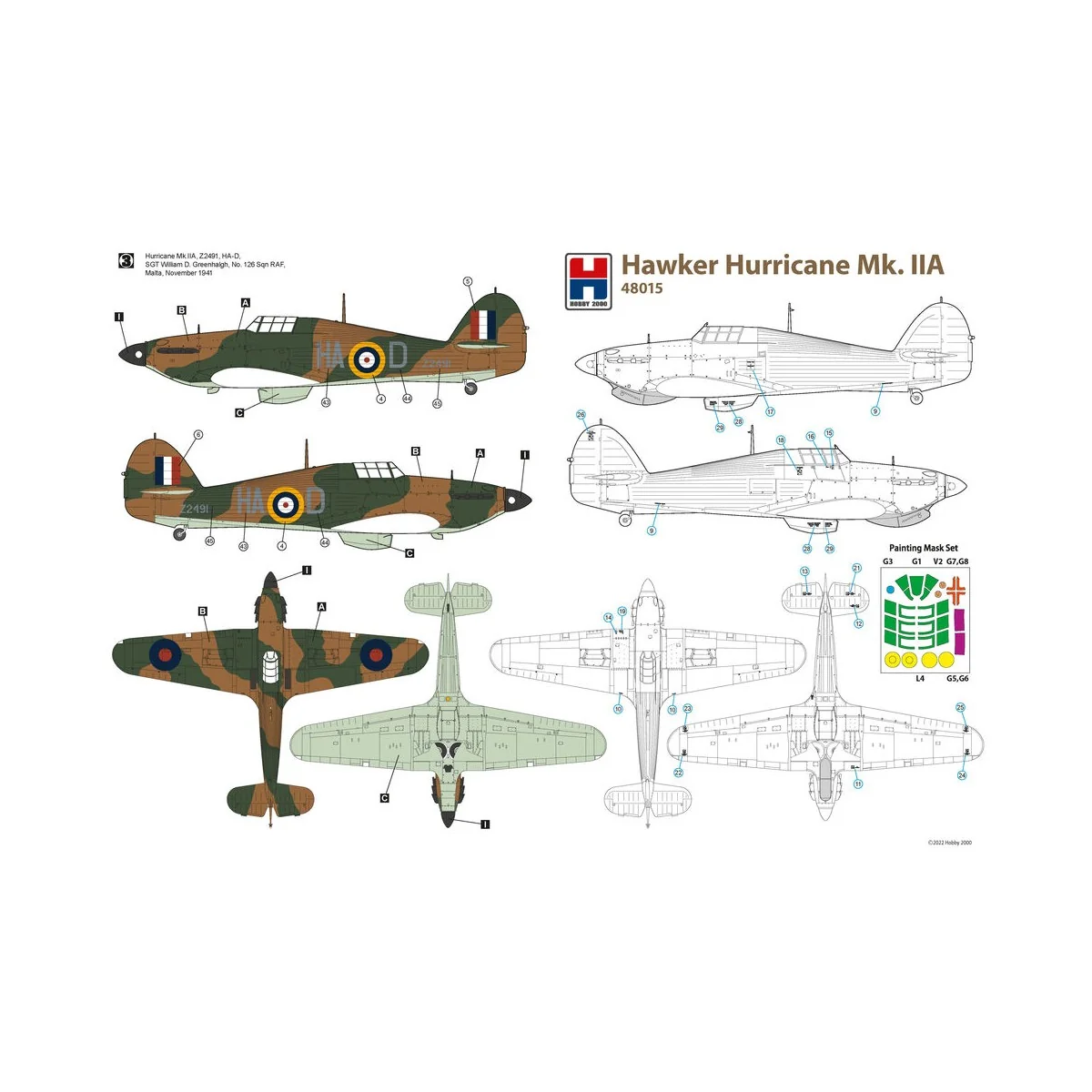 Hawker Hurricane Mk.IIA, 1/48 - Hobby 2000 48015