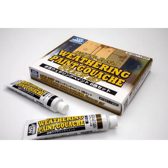 Mr Hobby -Gunze WATER-BASED WEATHERING PAINT GOUACHE 6 Color Set - ...