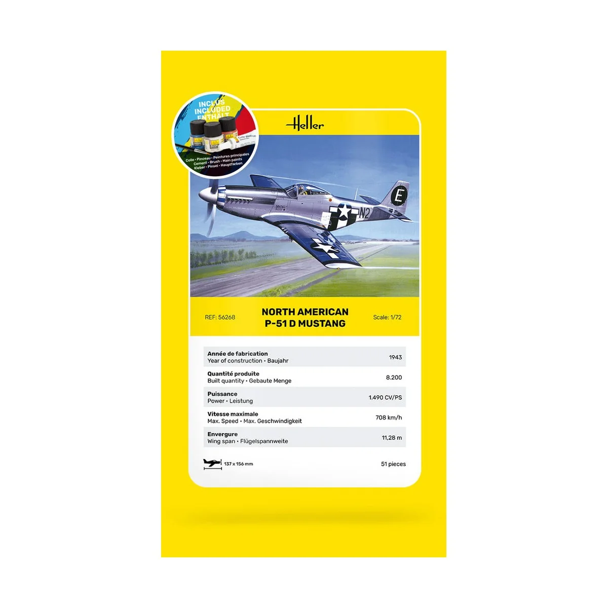 STARTER KIT P-51 Mustang, 1/72 - Heller 56268 STARTER KIT P-51 Mustang, 1/72 - Heller 56268