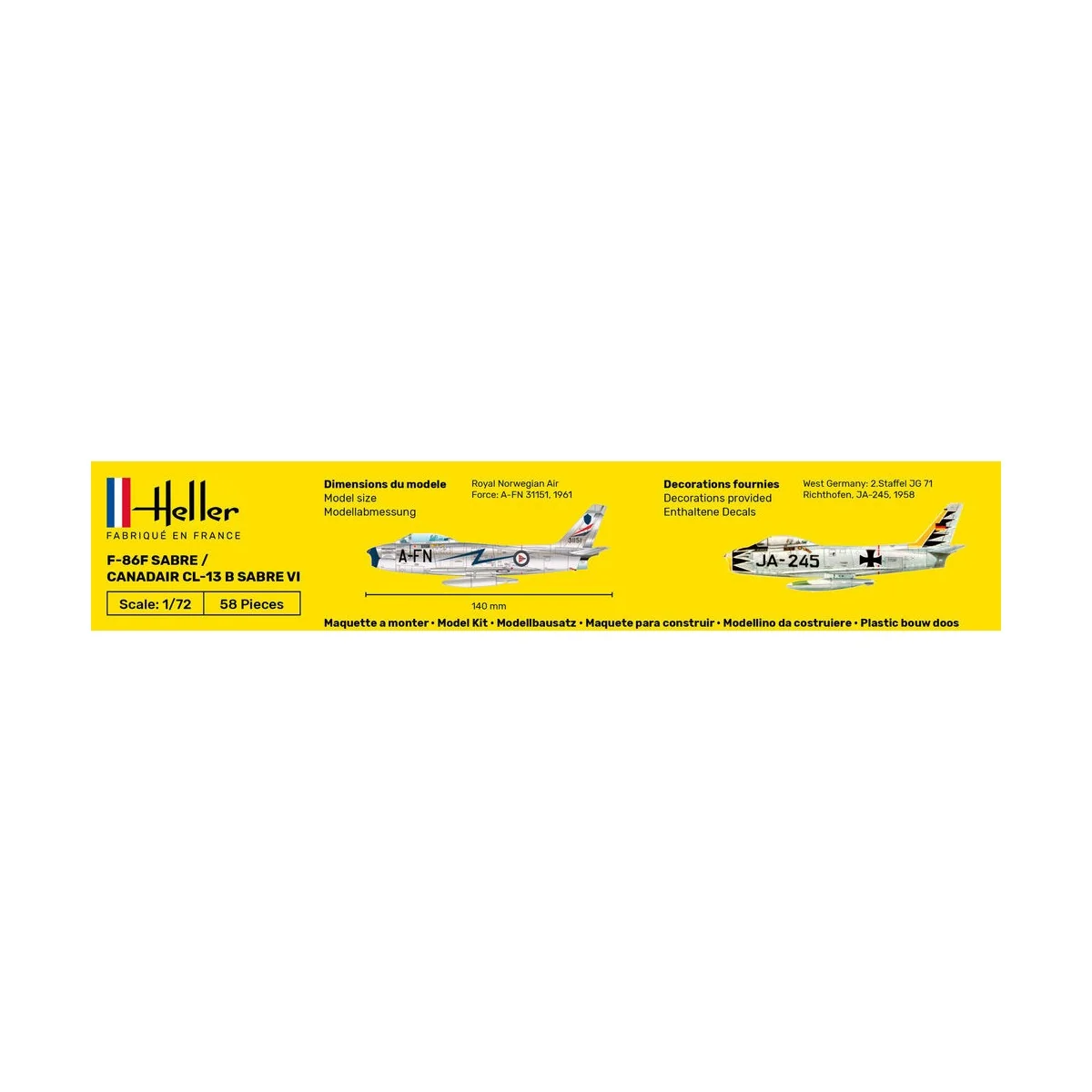 STARTER KIT F-86F Sabre / Canadair CL-13 B Sabre VI, 1/72 - Heller ...