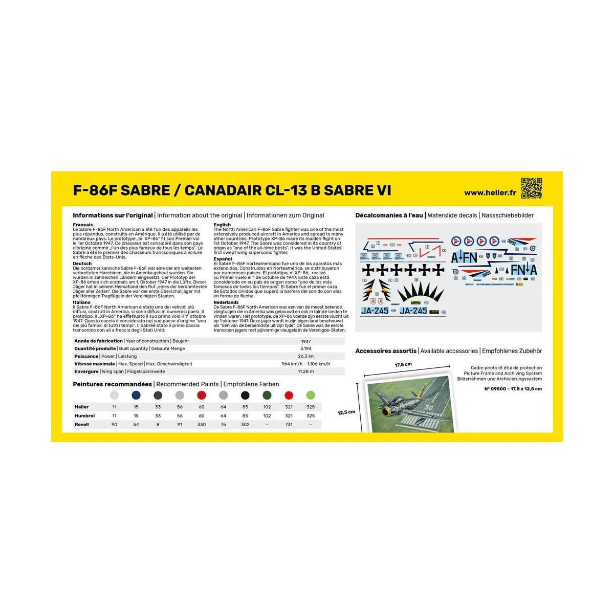 STARTER KIT F-86F Sabre / Canadair CL-13 B Sabre VI, 1/72 - Heller ...