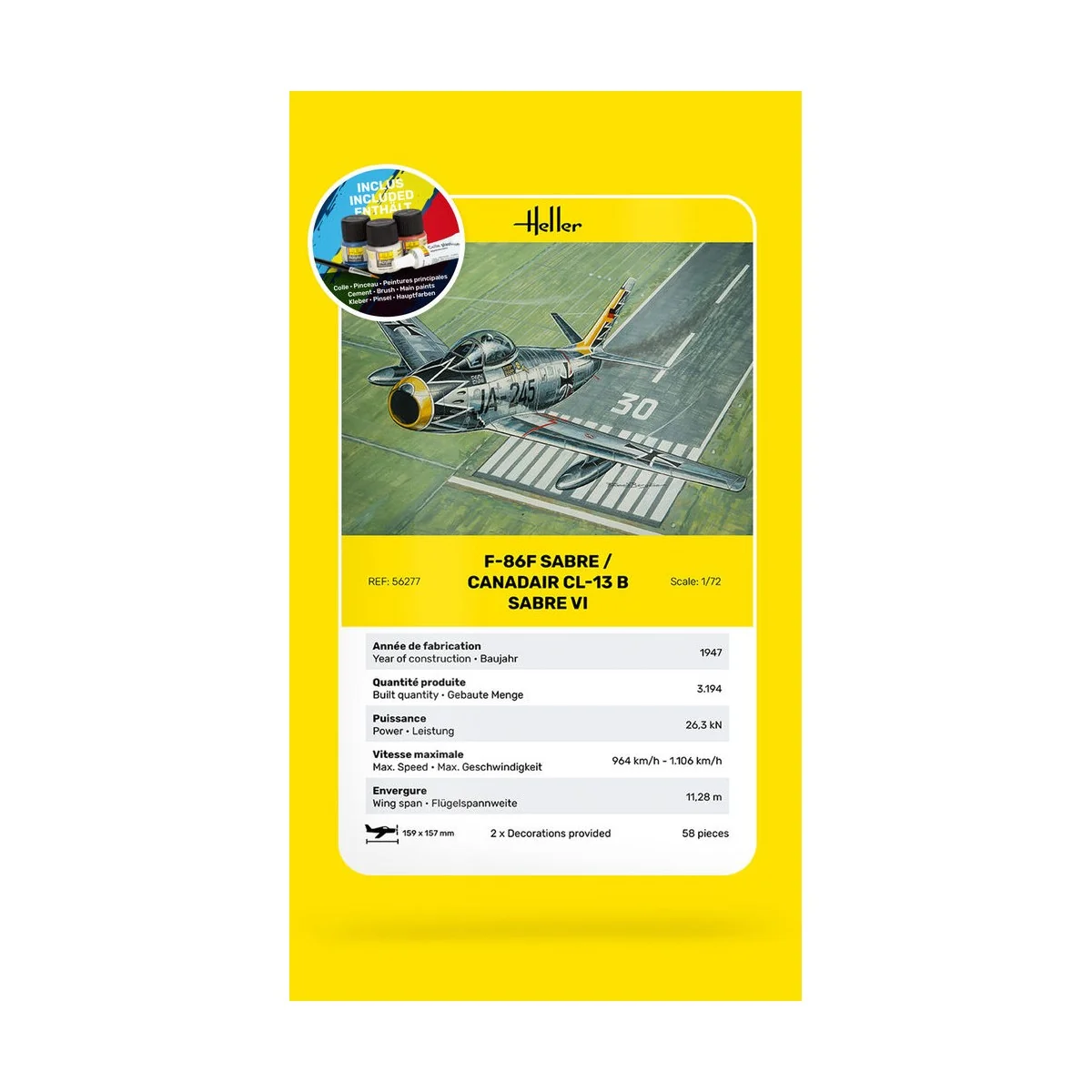 STARTER KIT F-86F Sabre / Canadair CL-13 B Sabre VI, 1/72 - Heller ...
