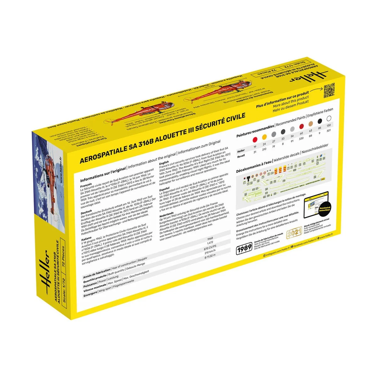 STARTER KIT Alouette III Sécurité Civile, 1/72 - Heller 56289 STARTER KIT Alouette III Sécurité Civile, 1/72 - Heller 56289
