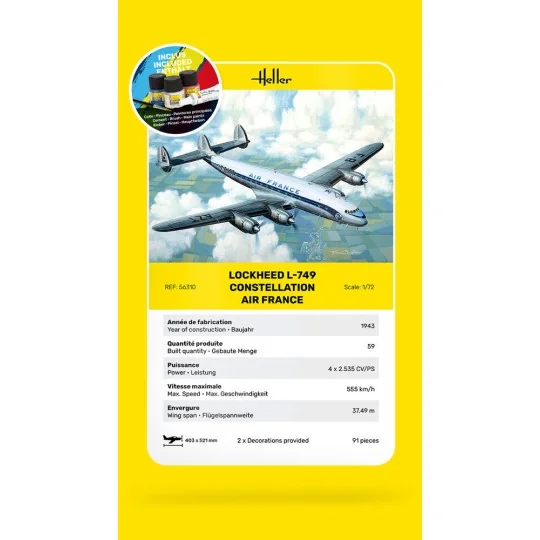 STARTER KIT L-749 Constellation A.F., 1/72 - Heller 56310 STARTER KIT L-749 Constellation A.F., 1/72 - Heller 56310