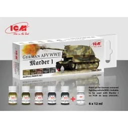 Acrylic paint set for German AFV WW2 (Marder I) 6 x12 ml - ICM 3003