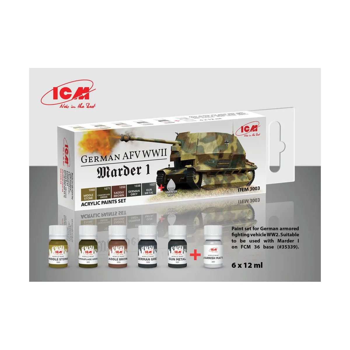 Acrylic paint set for German AFV WW2 (Marder I) 6 x12 ml - ICM 3003