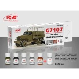 Acrylic paint set for US WWII vehicles (G7107) 6 x12 ml - ICM 3005
