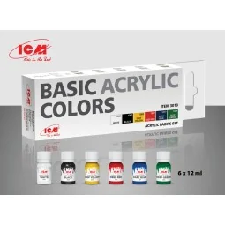 Acrylic paint set Basic acrylic colors 6 x12 ml - ICM 3010