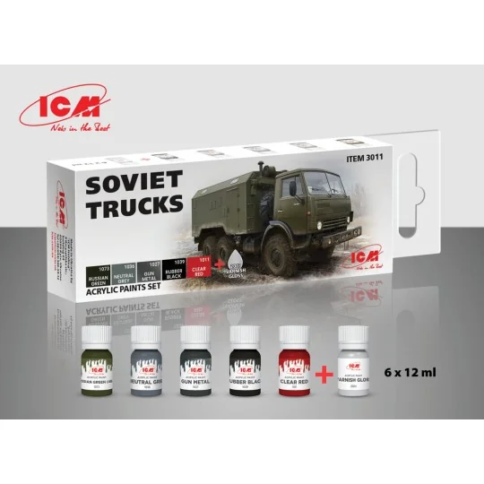 Acrylic paint set for Soviet trucks 6 x12 ml - ICM 3011
