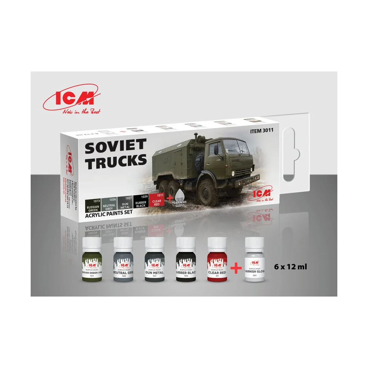 Acrylic paint set for Soviet trucks 6 x12 ml - ICM 3011