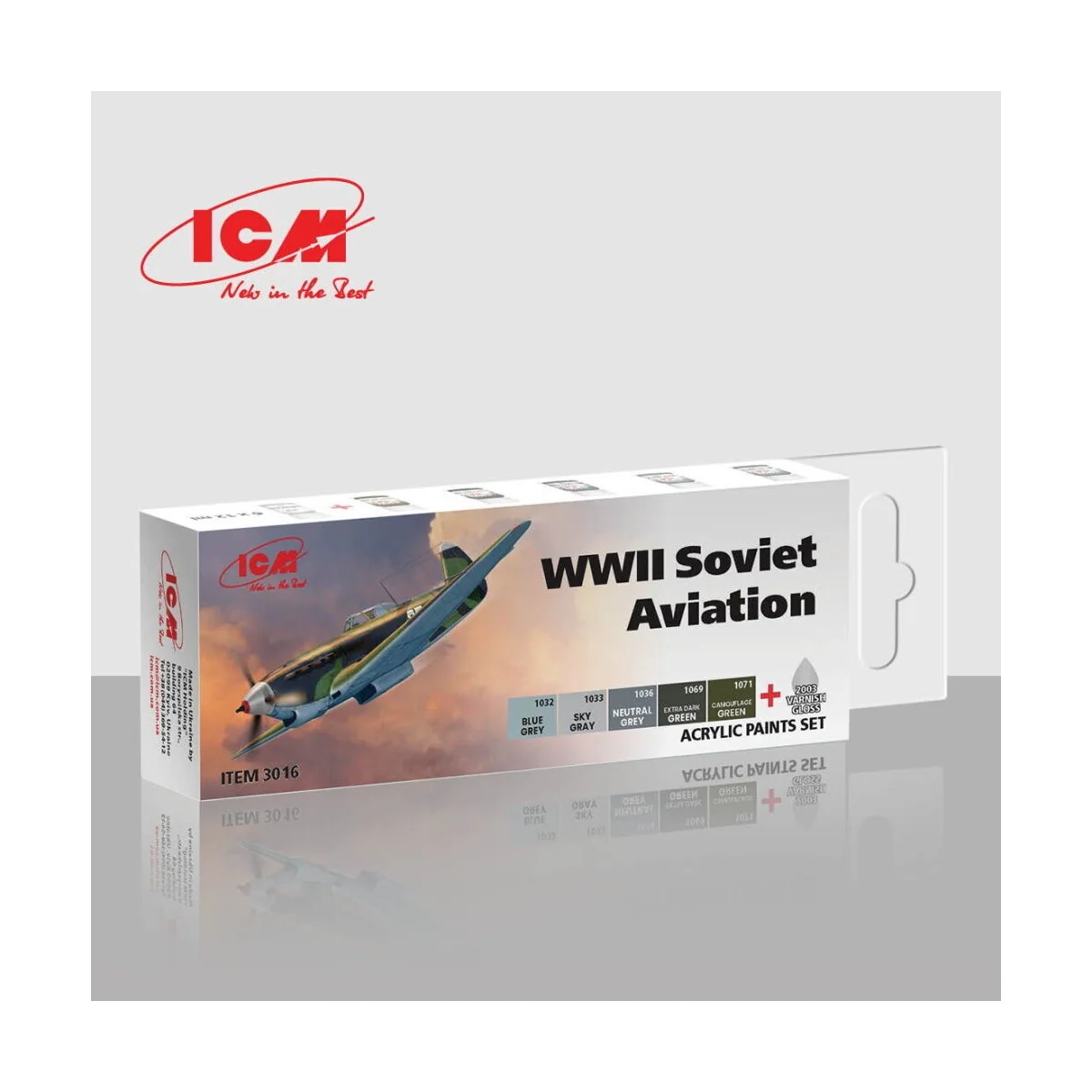 Acrylic Paint Set for WWII Soviet aviation 6 x 12 ml - ICM 3016 Acrylic Paint Set for WWII Soviet aviation 6 x 12 ml - ICM 3016