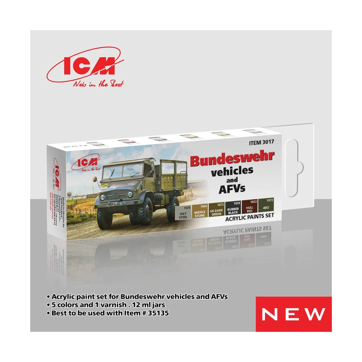 Acrylic Paint Set for German military trucks 6 x 12 ml - ICM 3017