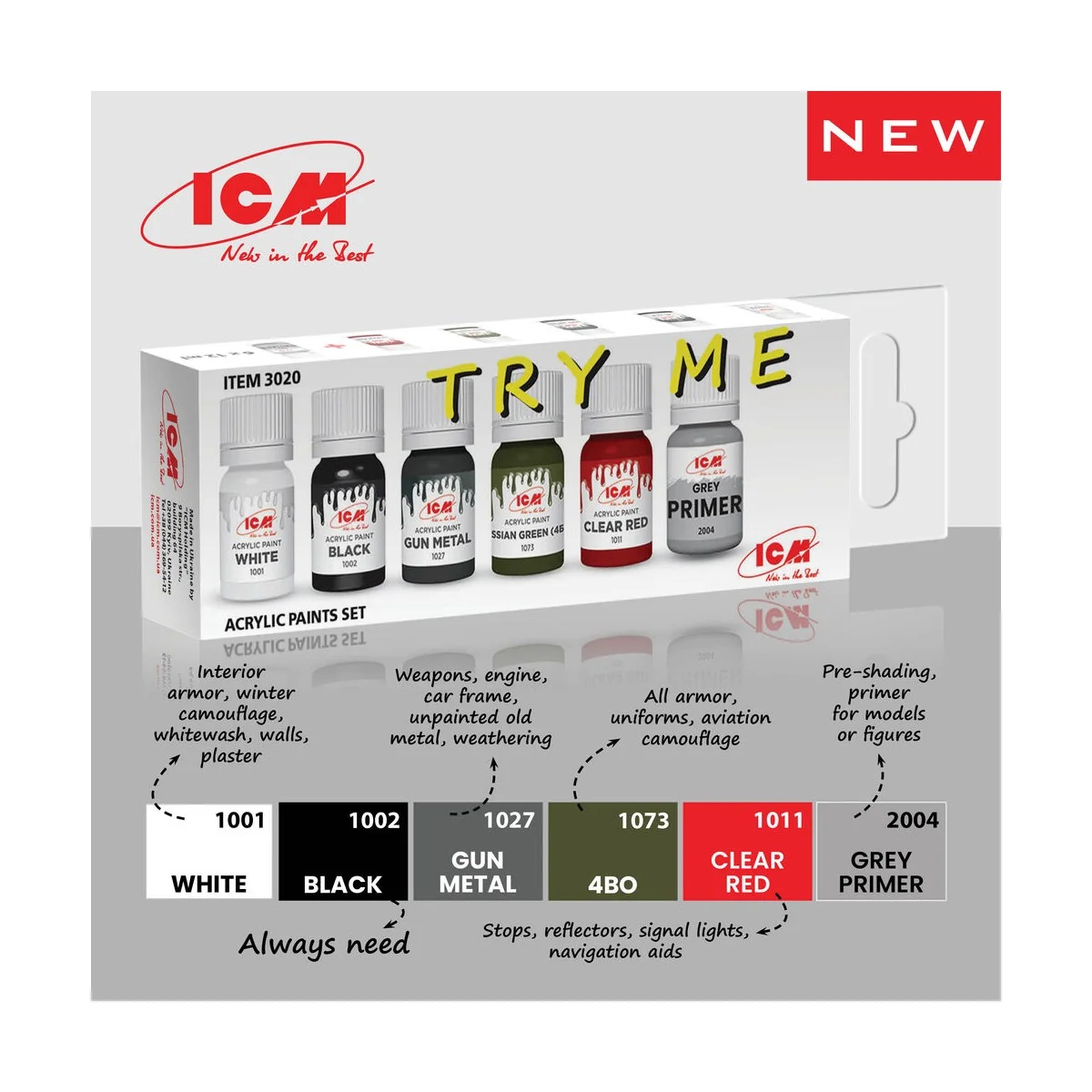 TRY ME Acrylic paint set 6 x 12 ml - ICM 3020
