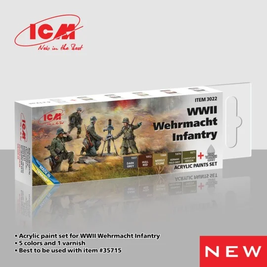 Acrylic Paint Set for WWII Wehrmacht Infantry 6 x 12 ml - ICM 3022