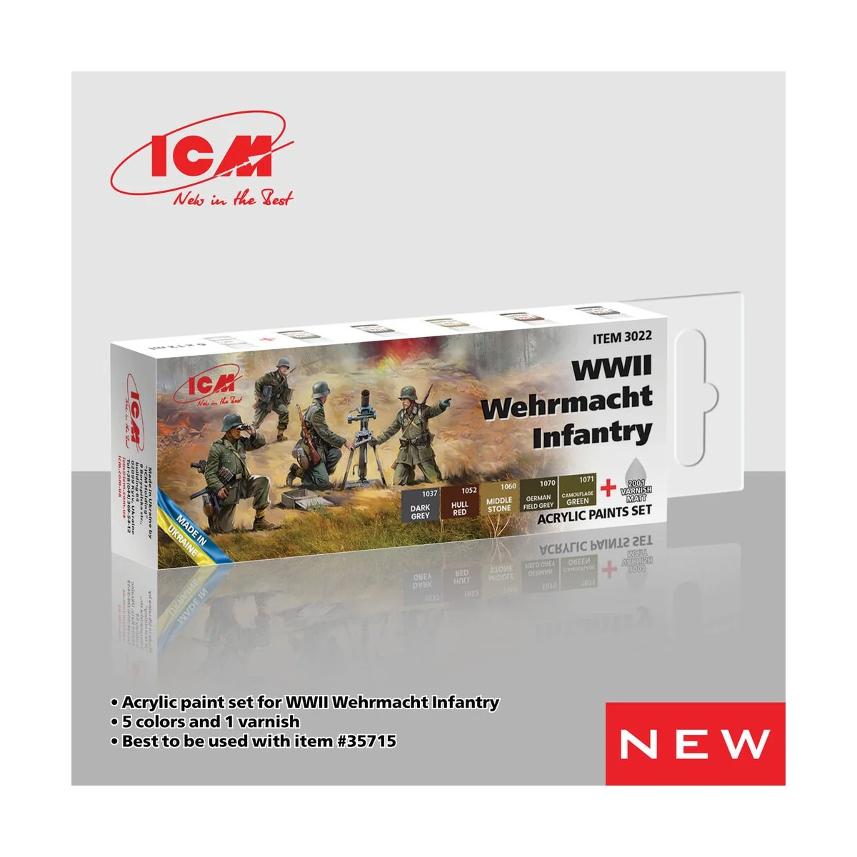 Acrylic Paint Set for WWII Wehrmacht Infantry 6 x 12 ml - ICM 3022