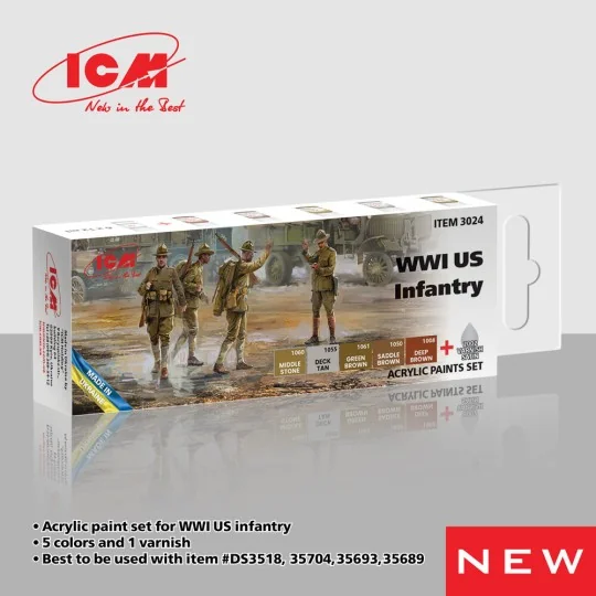 Acrylic Paint Set for WWI US Infantry 6 x 12 ml - ICM 3024