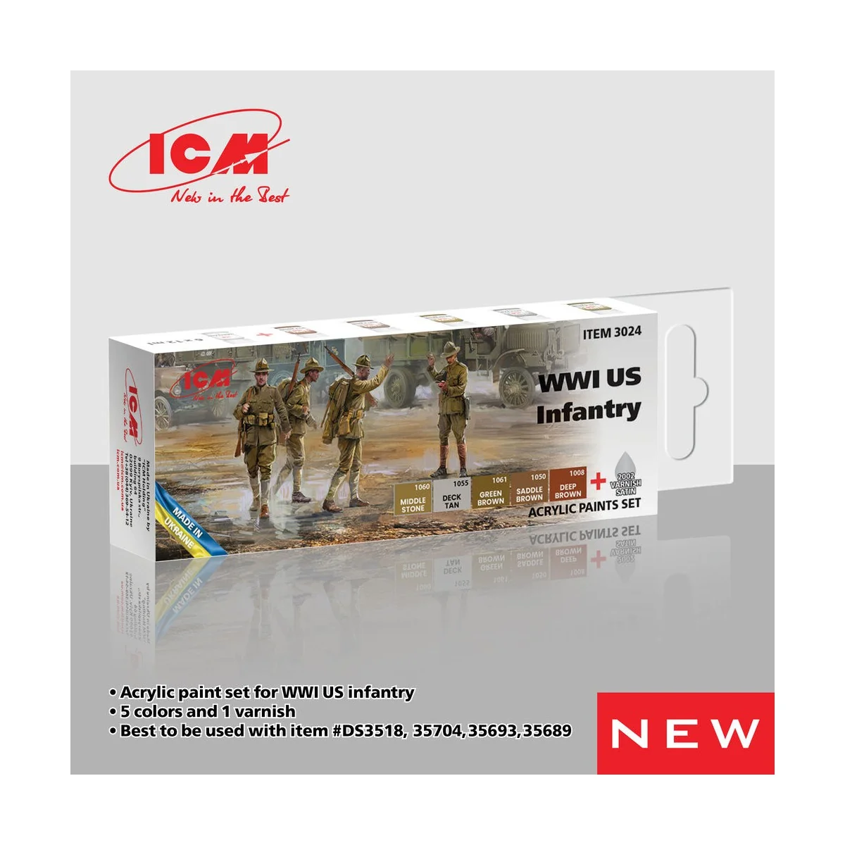 Acrylic Paint Set for WWI US Infantry 6 x 12 ml - ICM 3024