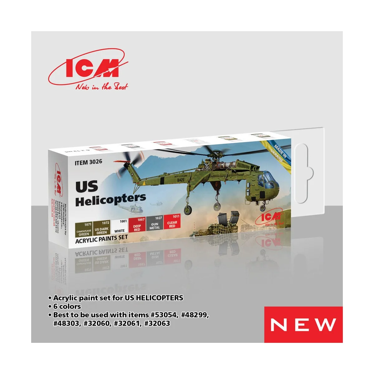 Acrylic paint set for US Helicopters 6 x 12 ml - ICM 3026