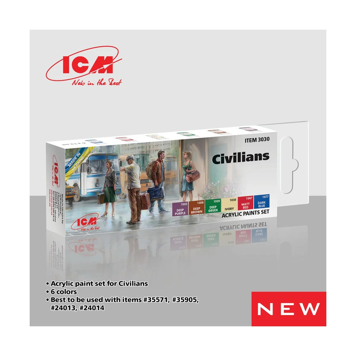 Acrylic paint set for Civilians 6 x 12 ml - ICM 3030