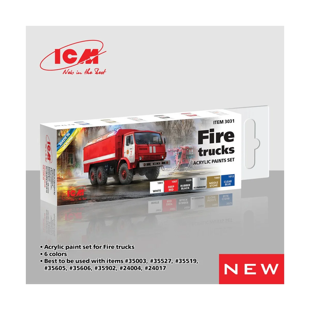 Acrylic paint set for Fire trucks 6 x 12 ml - ICM 3031