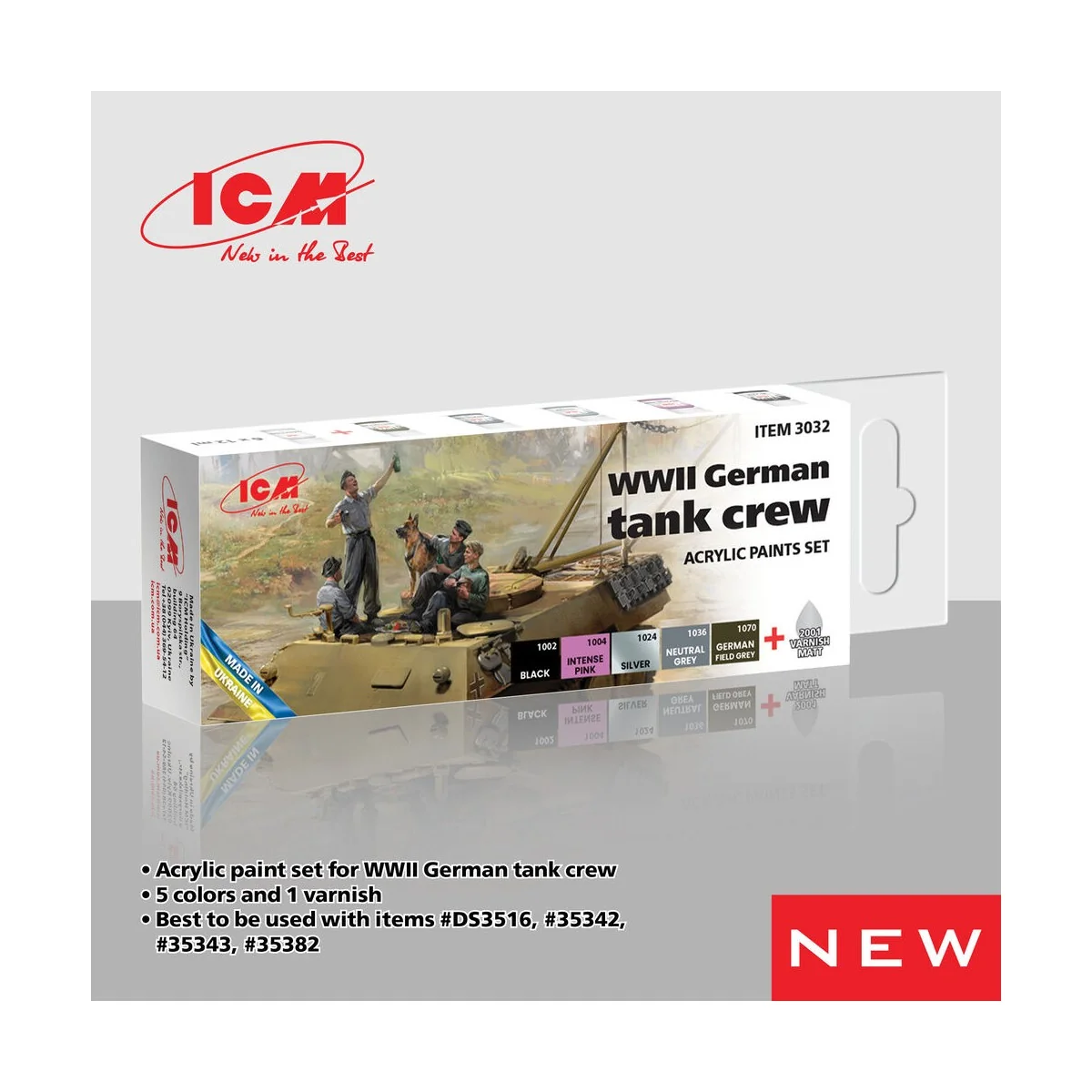 Acrylic paint set for WWII German tank crew 6 x 12 ml - ICM 3032 Acrylic paint set for WWII German tank crew 6 x 12 ml - ICM 3032
