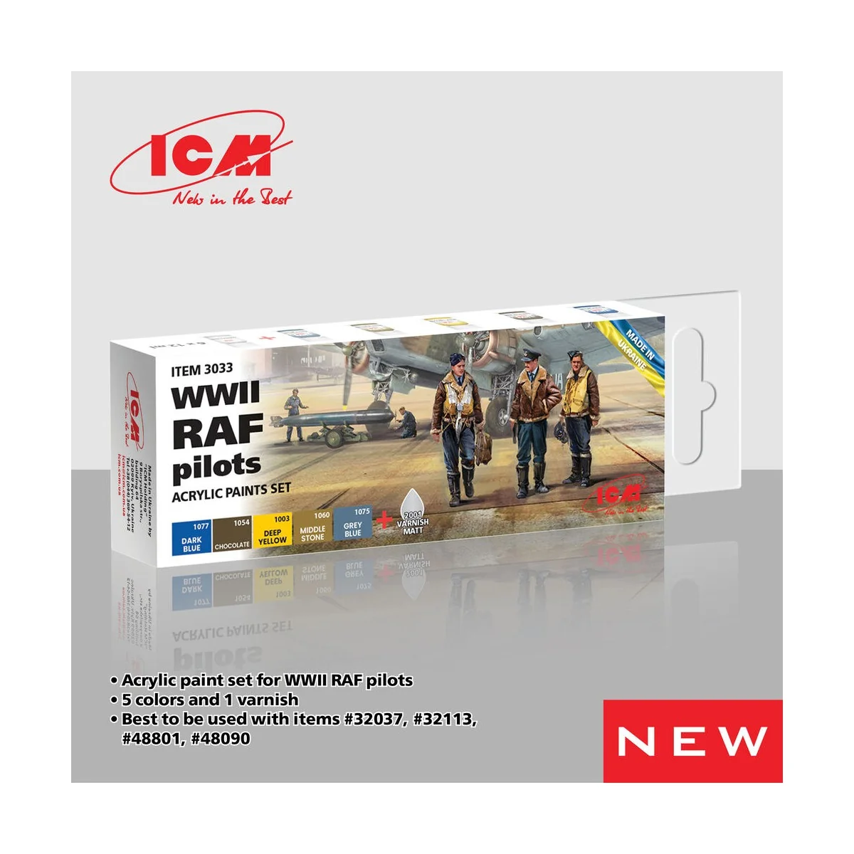 Acrylic paint set for WWII RAF pilots 6 x 12 ml - ICM 3033