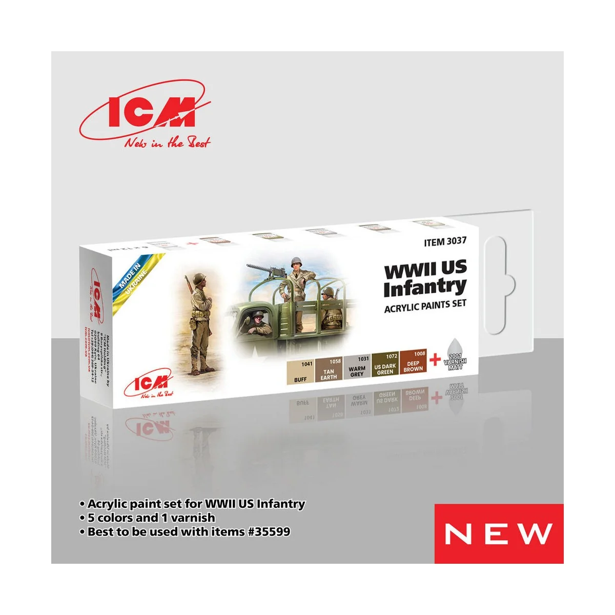 Acrylic paint set for WWII US Infantry 6 x 12 ml - ICM 3037