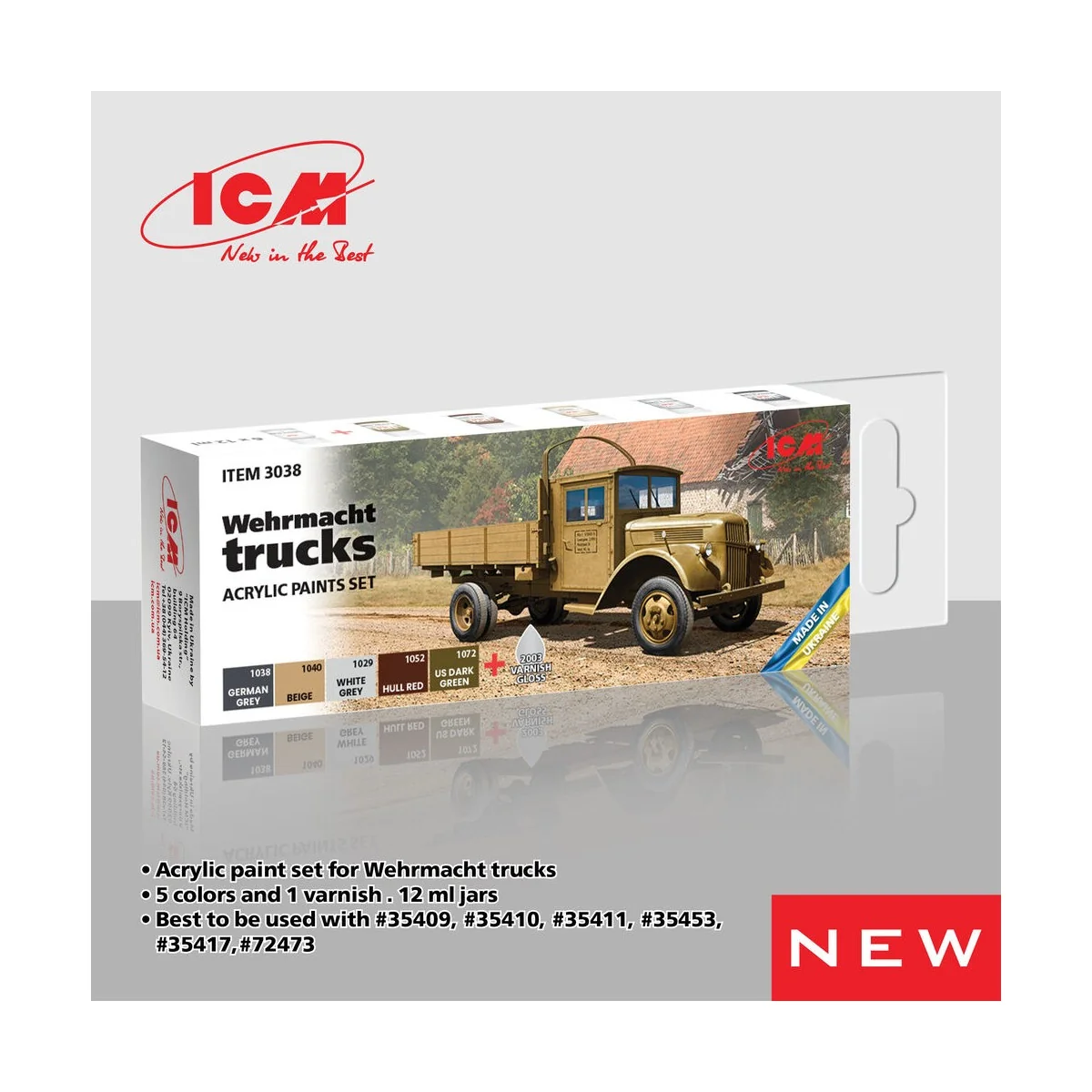 Acrylic paint set for Wehrmacht trucks 6 x 12 ml - ICM 3038