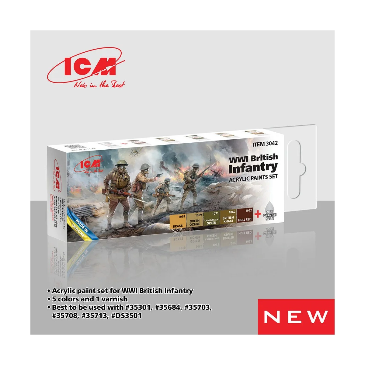 Acrylic paint set for WWI British infantry 6 x 12 ml - ICM 3042