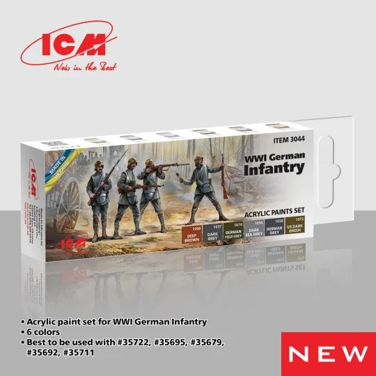 Acrylic paint set for WWI German infantry 6 x 12 ml - ICM 3044