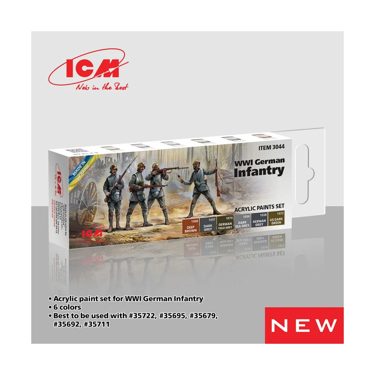 Acrylic paint set for WWI German infantry 6 x 12 ml - ICM 3044