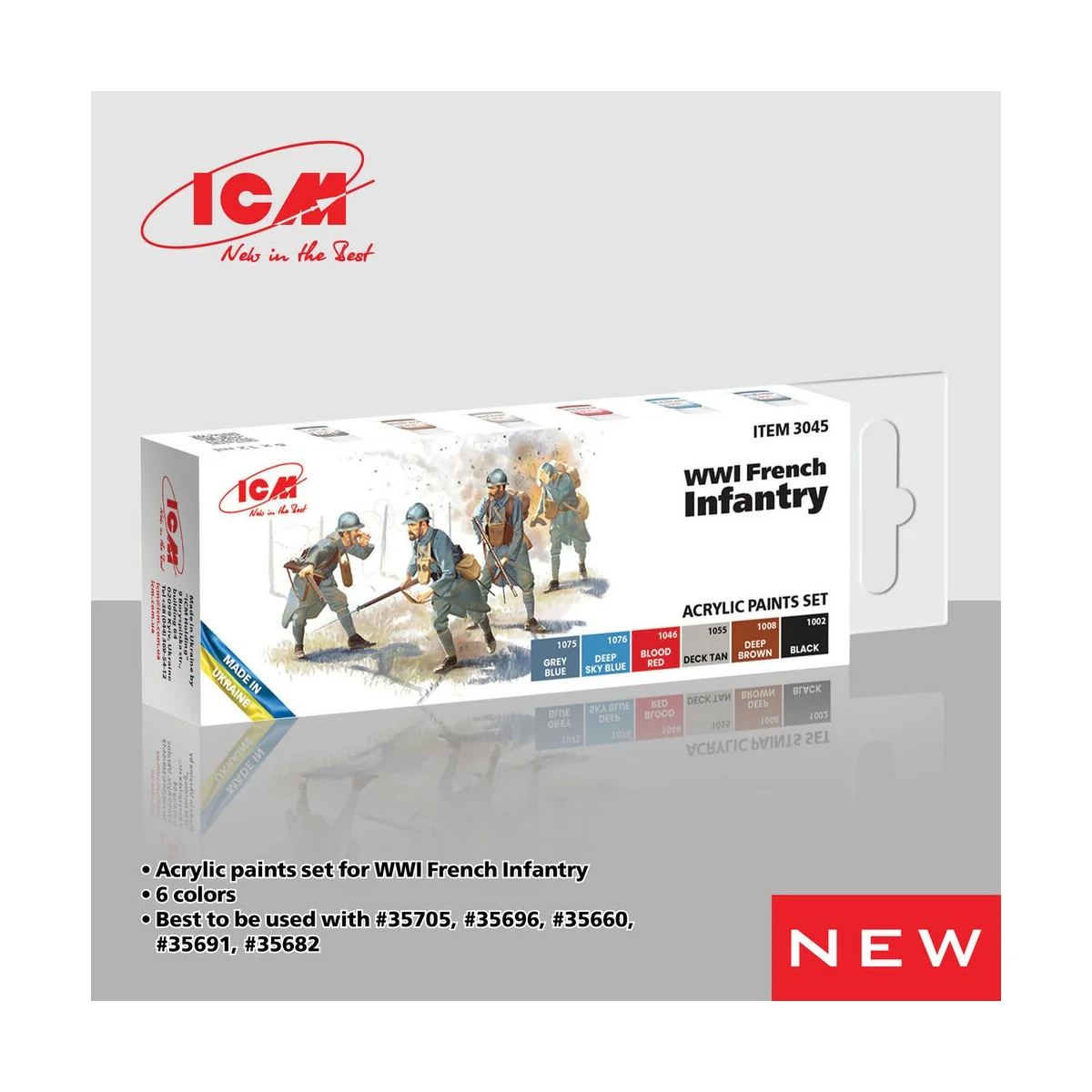 Acrylic paint set for WWI French infantry 6 x 12 ml - ICM 3045