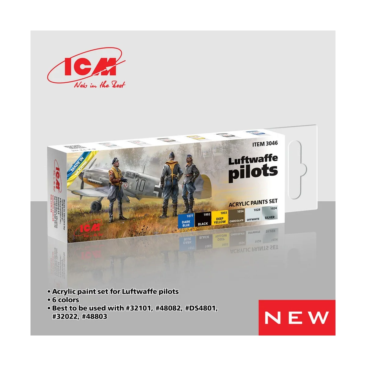 Acrylic paint set for Luftwaffe pilots 6 x 12 ml - ICM 3046 Acrylic paint set for Luftwaffe pilots 6 x 12 ml - ICM 3046