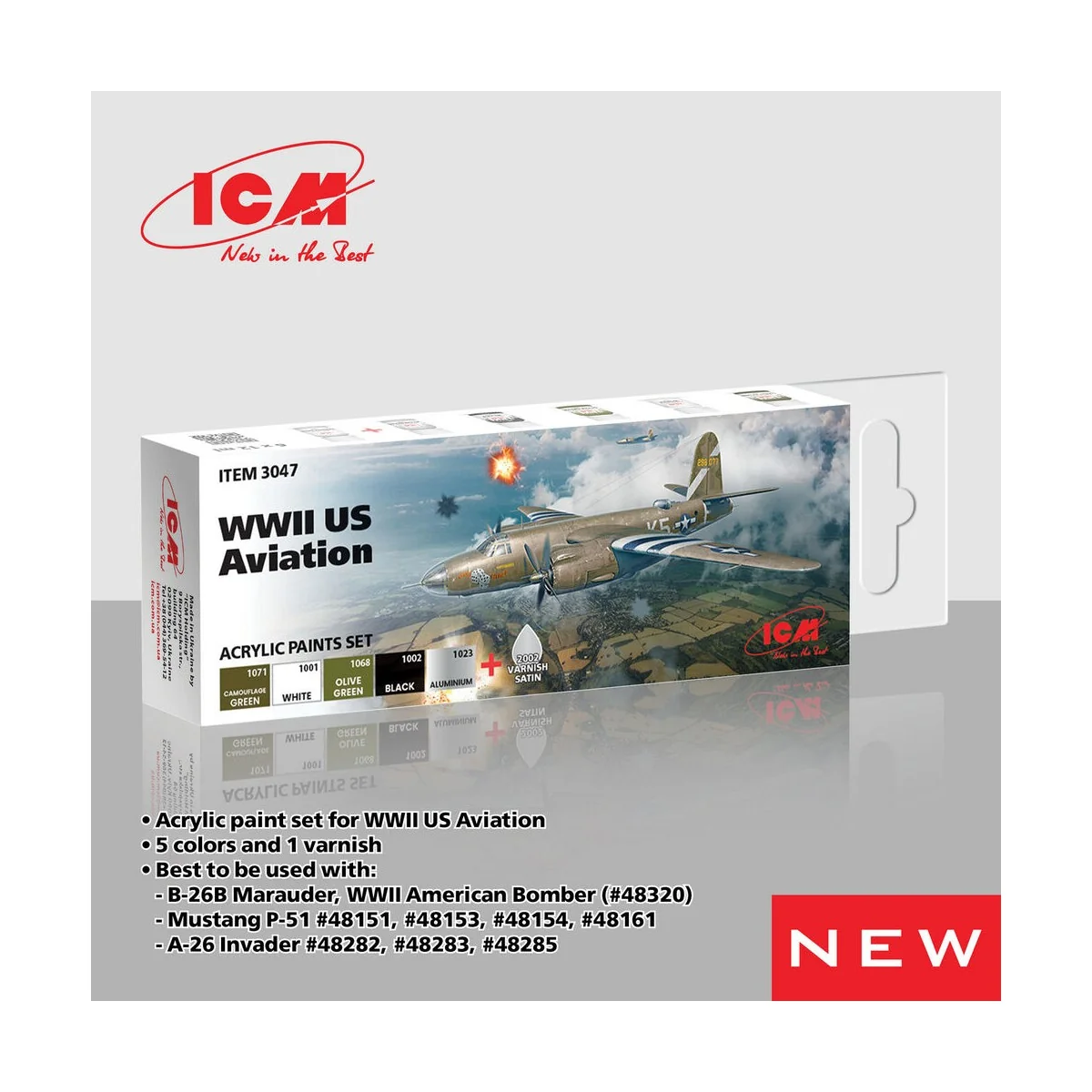 Acrylic paint set for WWII US Aviation 6 x 12 ml - ICM 3047