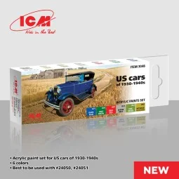 Acrylic paint set for US cars of 1930-1940s 6 x 12 ml - ICM 3048