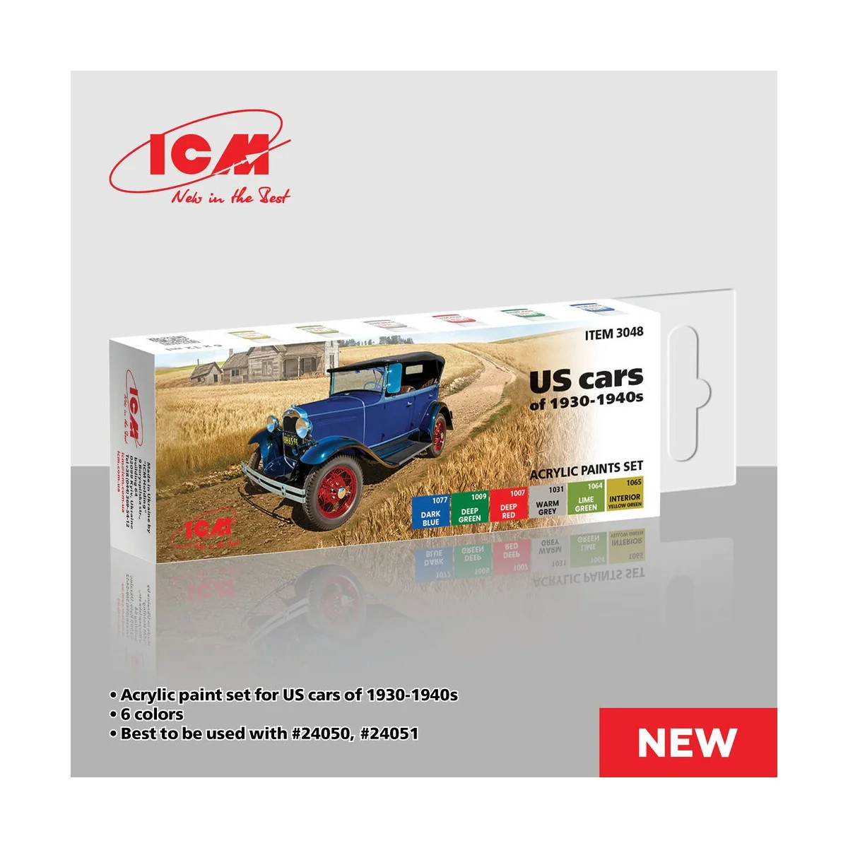 Acrylic paint set for US cars of 1930-1940s 6 x 12 ml - ICM 3048