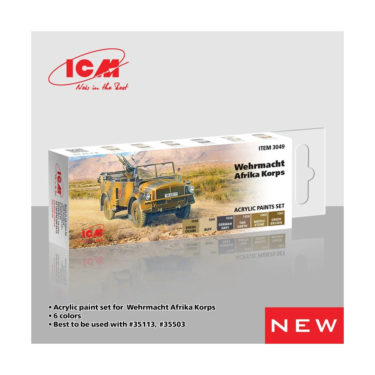 Acrylic paint set for Wehrmacht Afrika Korps 6 x 12 ml - ICM 3049