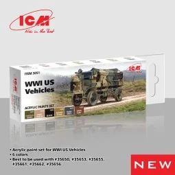 Acrylic Paint Set for WWI US military vehicles 6 x12 ml - ICM 3051