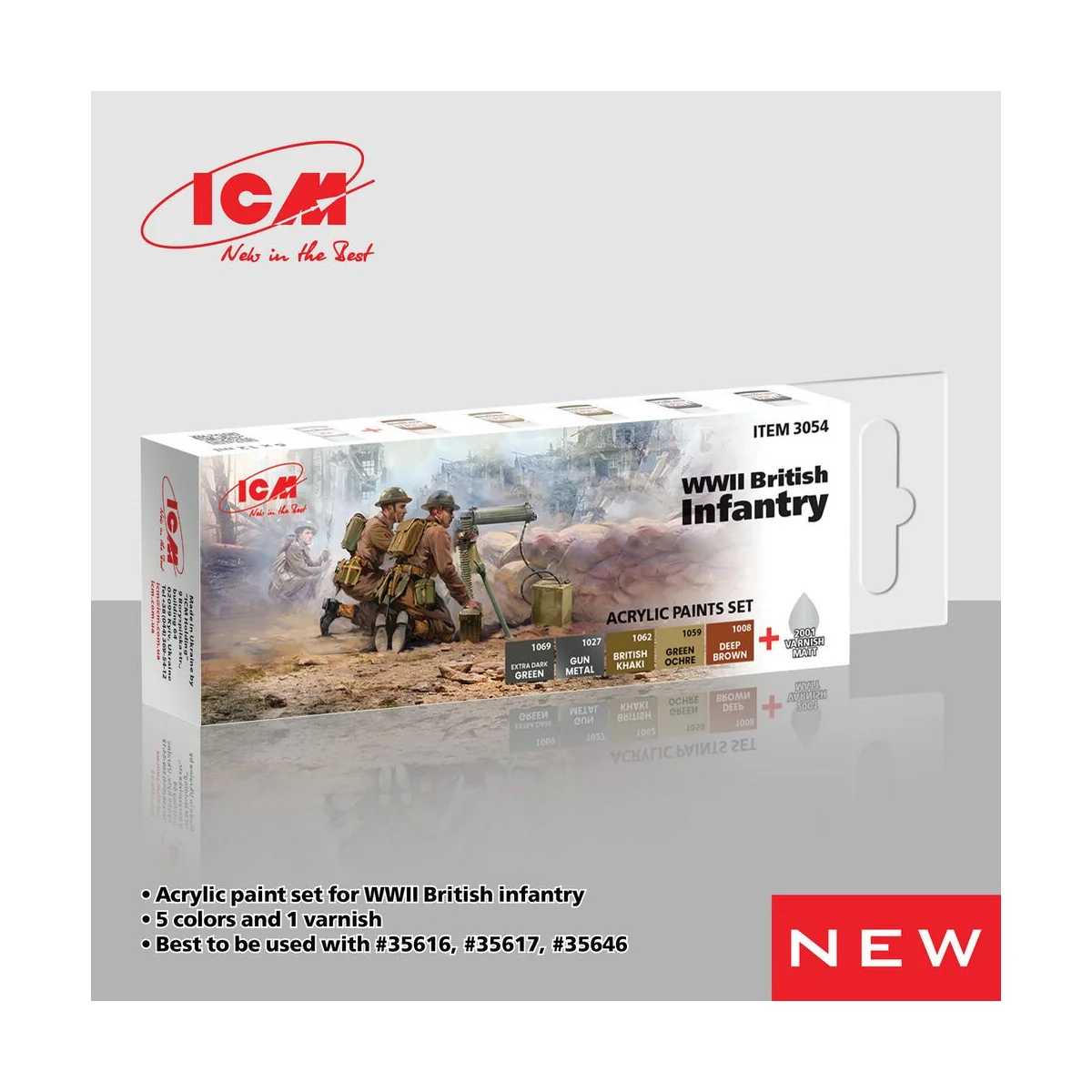 Acrylic Paint Set for WWII British infantry 6 x12 ml - ICM 3054