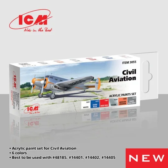 Acrylic Paint Set for Civil Aviation 6 x12 ml - ICM 3055