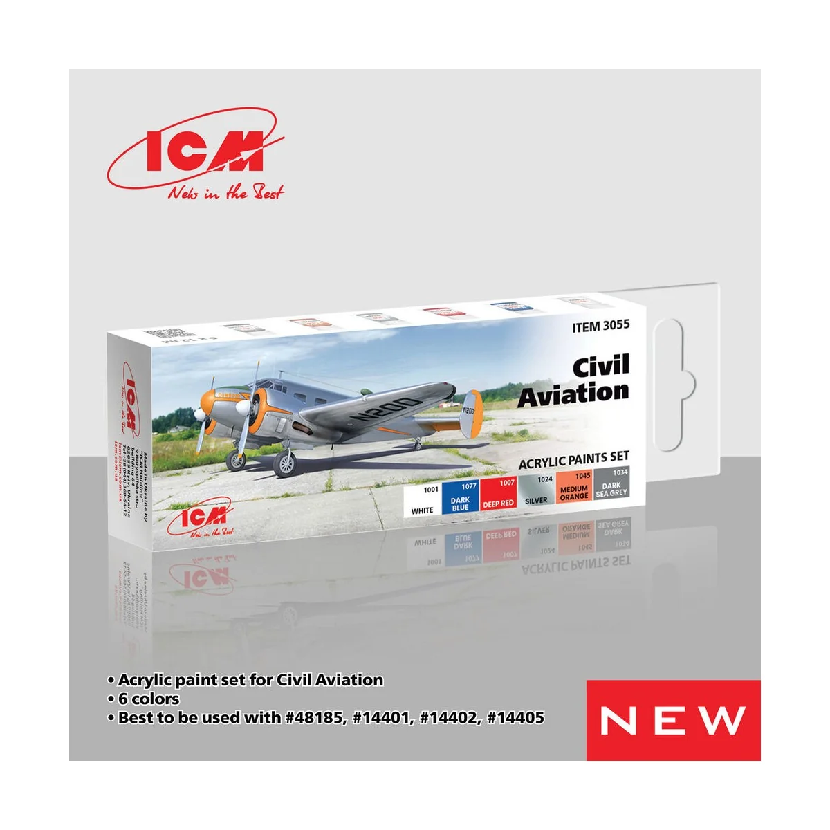 Acrylic Paint Set for Civil Aviation 6 x12 ml - ICM 3055